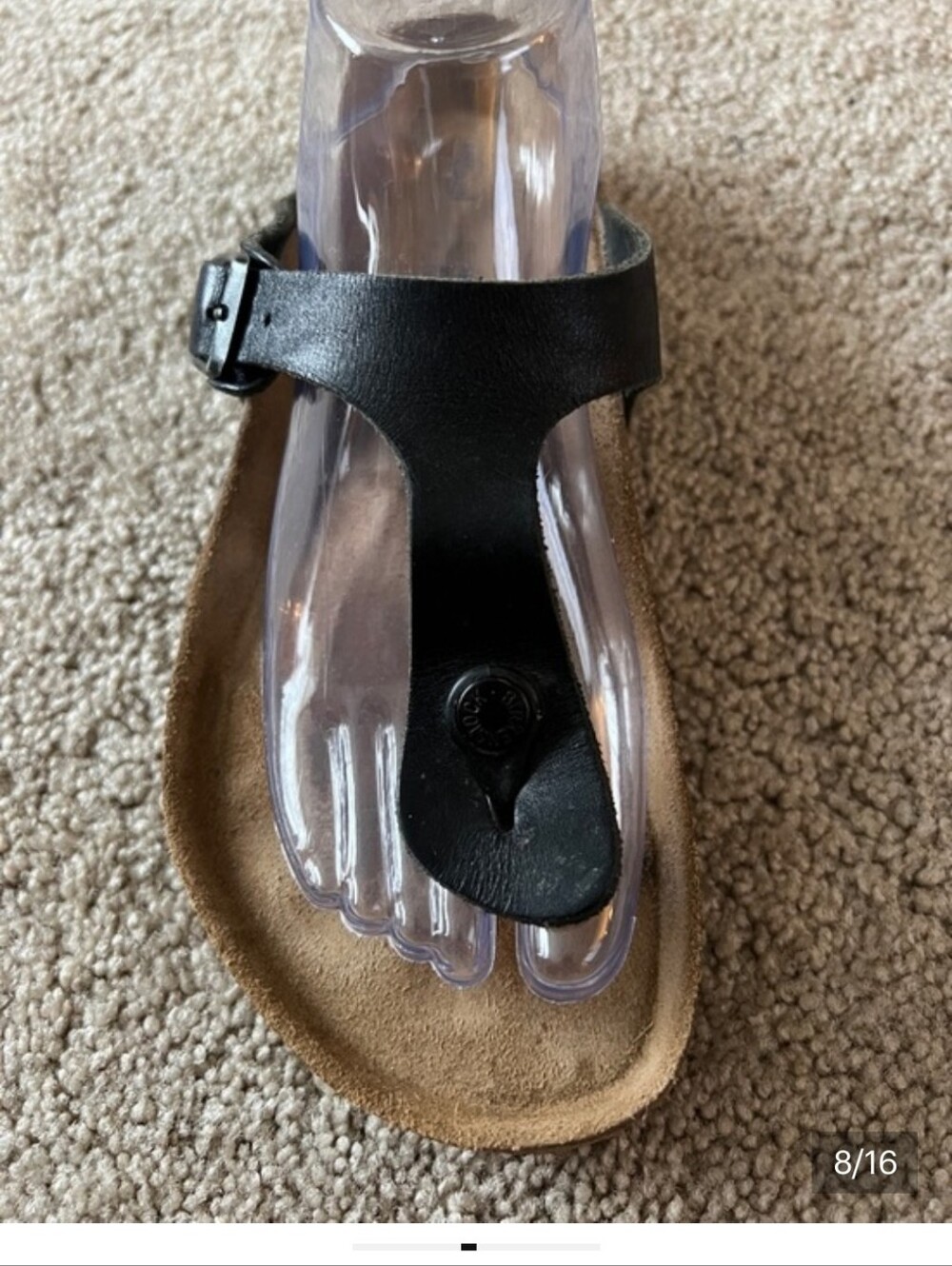 Birkenstock Gizeh Black Leather Thong Sandals with Tan Footbed Size 41 - Picture 10 of 13